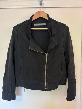 Y2k Raquel Allegra Moto Jacket Size Large Black Boho Chic Asymmetric Biker Lux